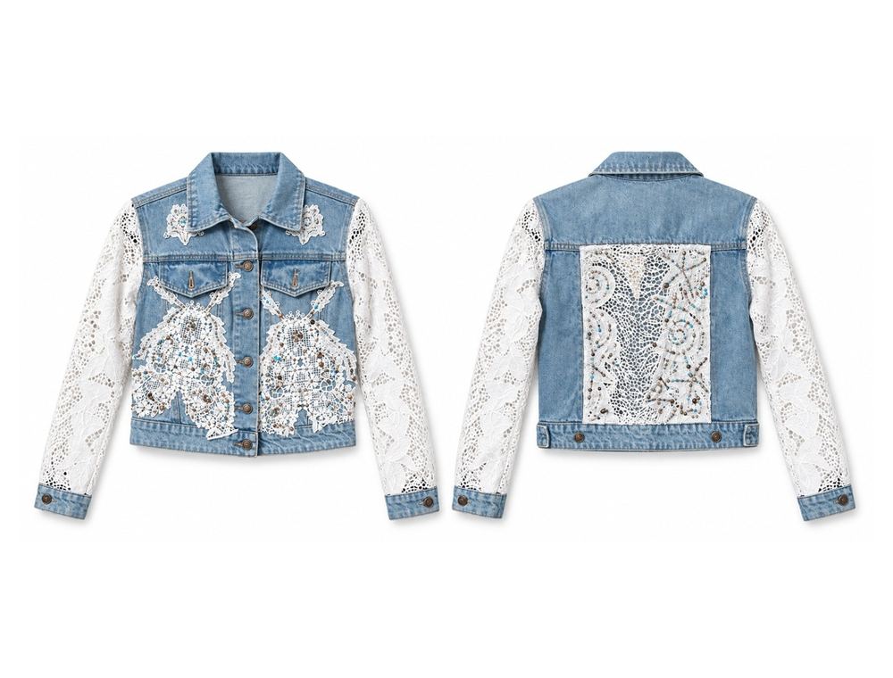 Lace Sleeve Denim Jacket front and back