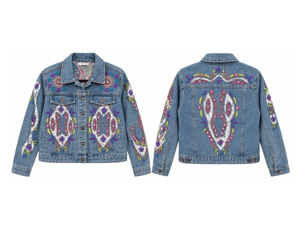 Embroidered Bloom Denim Jacket front and back