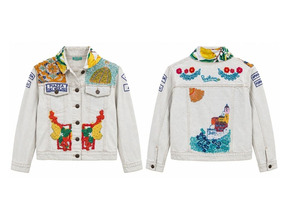 Positano Beaded White Denim Jacket front and back