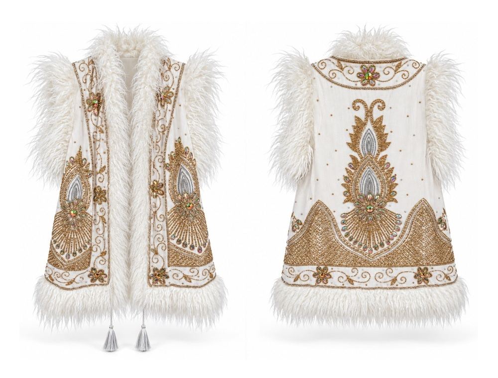 Ivory Embellished Faux Fur Vest front and back