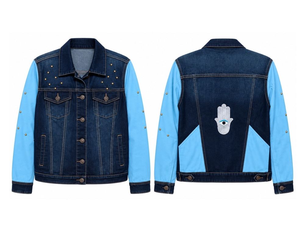 Sky Sleeve Hamsa Denim Jacket front and back