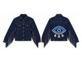 Fringe Evil Eye Denim Jacket front and back