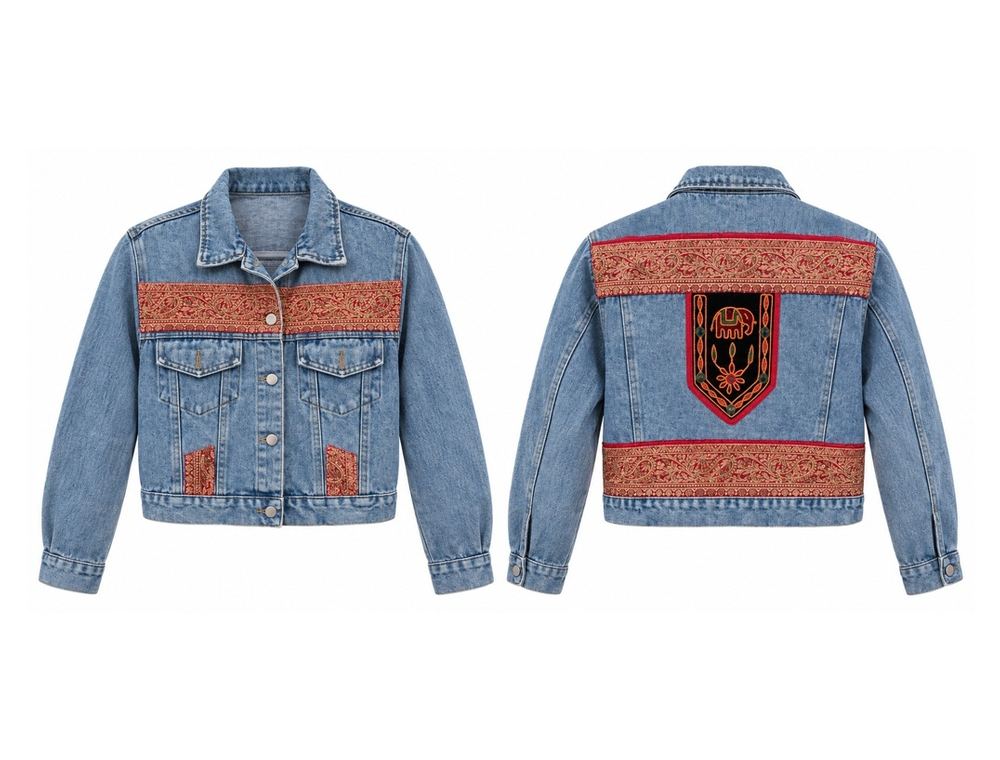 Elephant Tapestry Denim Jacket front and back