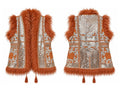 Rust Mirrorwork Faux Fur Vest front and back
