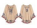 Embroidered Tassel Poncho Top front and back