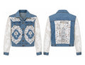 Floral Lace Sleeve Denim Jacket front and back