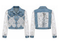 Cropped Lace Sleeve Denim Jacket front and back