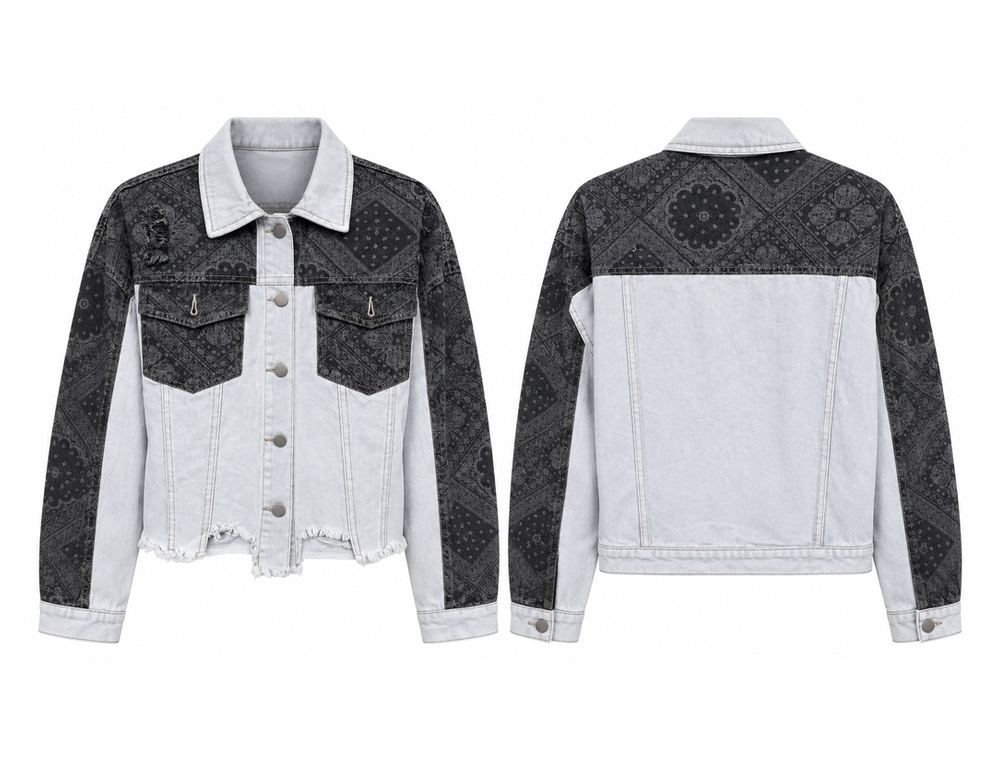 Bandana Patchwork Denim Jacket front and back