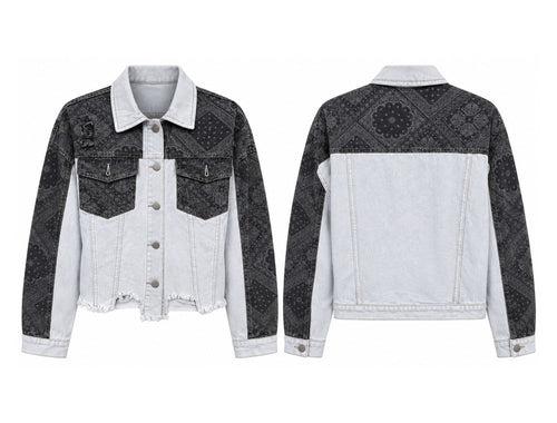 Bandana Patchwork Denim Jacket front and back