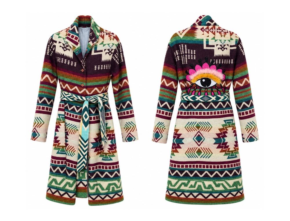 Evil Eye Southwest Wrap Coat front and back