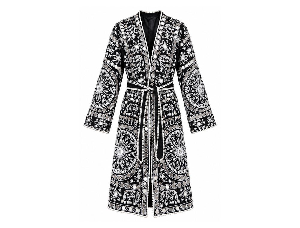 Black Mirrorwork Kimono front and back