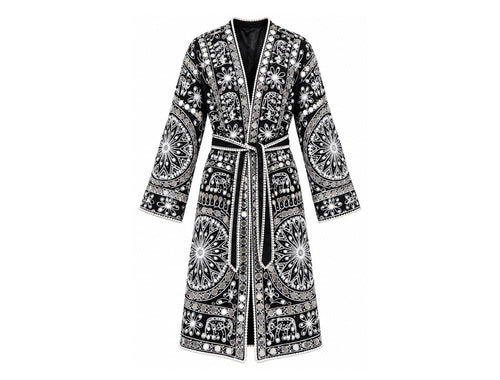Black Mirrorwork Kimono front and back