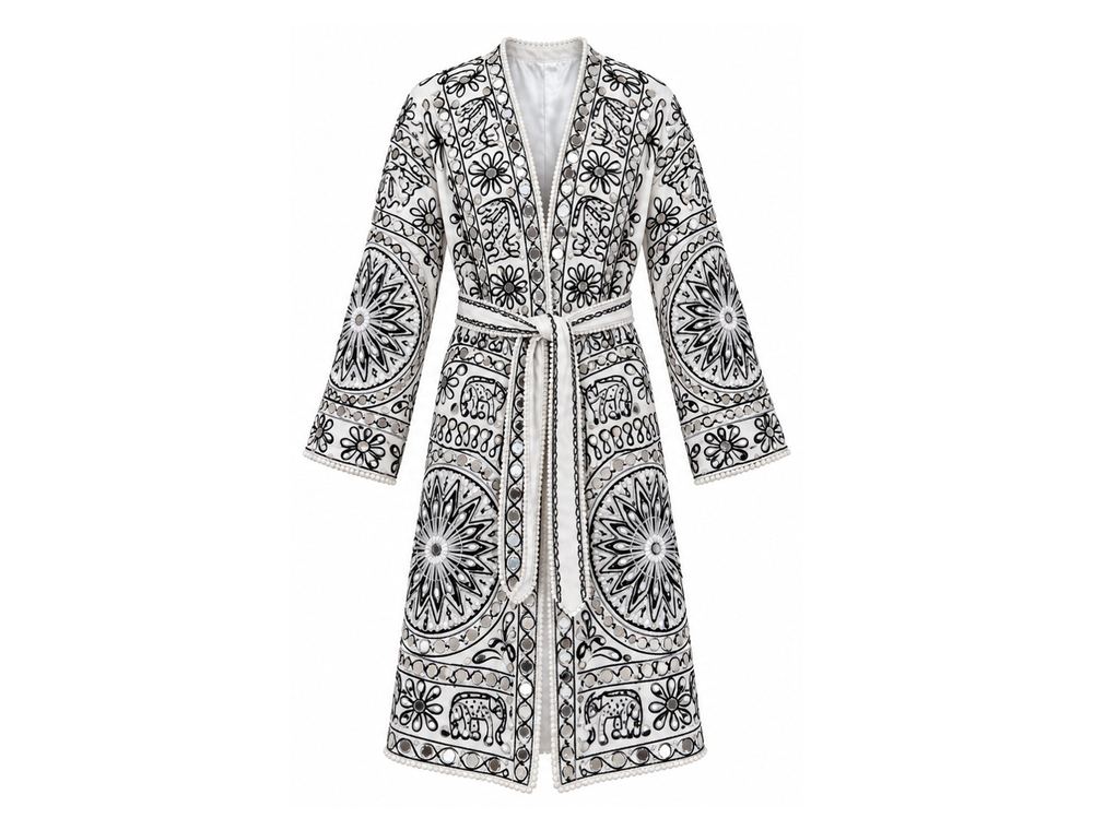 White Mirrorwork Kimono front and back