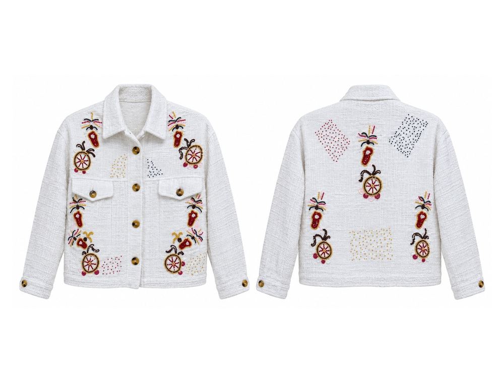 Beaded Ivory Tweed Jacket front and back