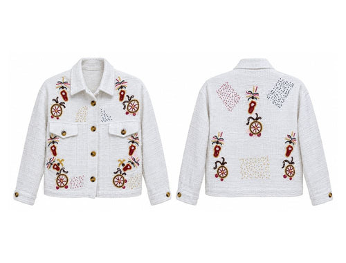 Beaded Ivory Tweed Jacket front and back