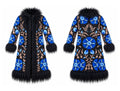 Cobalt Suzani Faux Fur Coat front and back