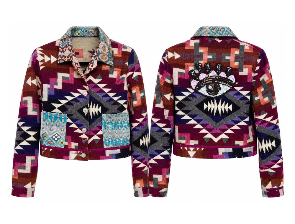 Evil Eye Tapestry Cropped Jacket front and back